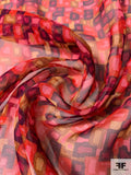 Shape Collage Printed Silk Chiffon - Purple / Magenta / Red / Pink / Tans