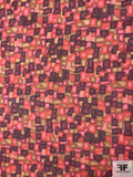 Shape Collage Printed Silk Chiffon - Purple / Magenta / Red / Pink / Tans