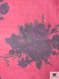 Large-Scale Floral Bouquets Printed Silk Chiffon - Berry Pink / Eggplant / Magenta
