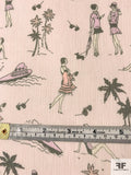 Travel Scene Printed Crinkled Silk Chiffon - Blush / Black / Peach