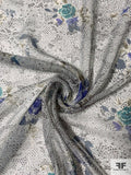 Ornate Floral Printed Silk Chiffon - Light Grey / Dark Grey / Teal / Purple