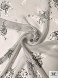 Whimsical Dandelions Printed Silk Chiffon - Light Grey / Dark Grey / Black