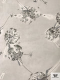 Whimsical Dandelions Printed Silk Chiffon - Light Grey / Dark Grey / Black