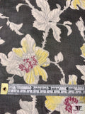 Floral Vines Printed Silk Chiffon - Black / Off-White / Yellow / Berry Purple