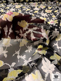 Floral Vines Printed Silk Chiffon - Black / Off-White / Yellow / Berry Purple