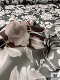 Romantic Floral Printed Silk Chiffon - Grey / Black / Off-White