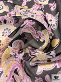 Groovy Paisley Printed Crinkled Silk Chiffon - Black / White / Yellow / Magenta