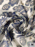 Multi Floral Printed Silk Chiffon - Navy / Off-White / Ecru / Olive