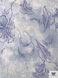 Cloudy Floral and Leaf Drawing Printed Silk Chiffon - Gentle Lavender / Puprle / White