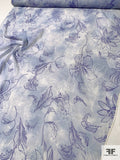Cloudy Floral and Leaf Drawing Printed Silk Chiffon - Gentle Lavender / Puprle / White