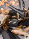 Gentle Floral Printed Crinkled Silk Chiffon - Black / Browns / Off-White