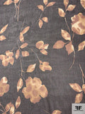 Gentle Floral Printed Crinkled Silk Chiffon - Black / Browns / Off-White