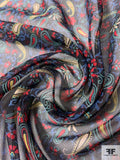 Paisley Printed Silk Chiffon - Navy / Red / Yellow / Seafoam