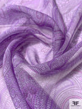 Classical Paisley Printed Silk Chiffon - Shades of Purple / Orchid / Lavender