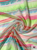 Horizontal Tie-Dye Striped Printed Silk Chiffon - Shades of Pink / Blue / Green