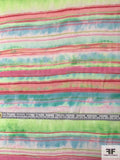 Horizontal Tie-Dye Striped Printed Silk Chiffon - Shades of Pink / Blue / Green