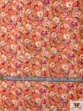 Dense Floral Printed Silk Chiffon - Orange / Magenta / Off-White