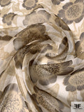 Floral Printed Crinkled Silk Chiffon - Light Khaki / Black / Off-White