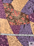 Multi-Pattern Collage Printed Silk Chiffon - Shades of Purple / Tan / Maroon