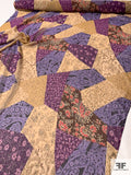 Multi-Pattern Collage Printed Silk Chiffon - Shades of Purple / Tan / Maroon