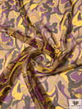 Graphic Floral Printed Silk Chiffon - Purple / Yellow / Tan / Brown