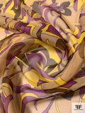 Graphic Floral Printed Silk Chiffon - Purple / Yellow / Tan / Brown