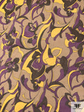 Graphic Floral Printed Silk Chiffon - Purple / Yellow / Tan / Brown