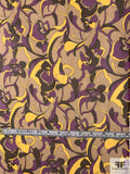 Graphic Floral Printed Silk Chiffon - Purple / Yellow / Tan / Brown