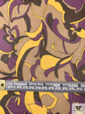 Graphic Floral Printed Silk Chiffon - Purple / Yellow / Tan / Brown