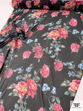 Gorgeous Floral Printed and Shadow Striped Silk Chiffon - Shades of Rose / Dusty Green / Blues