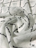 Oscar de la Renta Broken Windowpane Printed Silk Chiffon - Off-White / Grey / Black