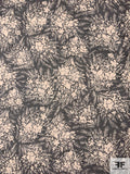 Floral Stalk Bouquets Printed Silk Chiffon - Black / Beige