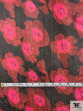 Lively Floral Printed Silk Chiffon - Dark Red / Magenta / Black