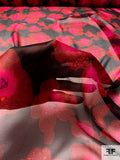 Lively Floral Printed Silk Chiffon - Dark Red / Magenta / Black