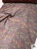 Marbly Feathers Printed Silk Chiffon - Burgundy / Mustard / Black / Olive