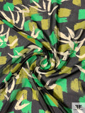 Painterly Brushstroke Printed Silk Chiffon - Kelly Green / Olive Green / Black / Off-White