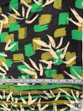Painterly Brushstroke Printed Silk Chiffon - Kelly Green / Olive Green / Black / Off-White