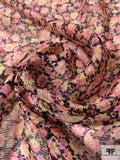 Ditsy Floral Printed and Shadow Striped Silk Chiffon - Shades of Pink / Lime / Black