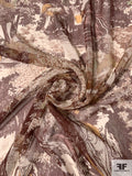 Toile Landscape Printed Silk Chiffon - Brown / Cream / Peach