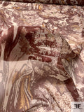 Toile Landscape Printed Silk Chiffon - Brown / Cream / Peach