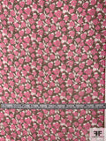 Small Floral Field Printed Silk Chiffon - Hot Pink / Brown / Off-White