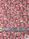 Small Floral Field Printed Silk Chiffon - Hot Pink / Brown / Off-White