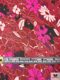 Floral on Floral Printed Silk Chiffon - Red / Magenta / Purple / Black