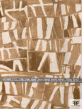 Abstract Hieroglyphic-Look Printed Silk Chiffon - Tan / Off-White