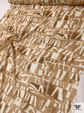 Abstract Hieroglyphic-Look Printed Silk Chiffon - Tan / Off-White
