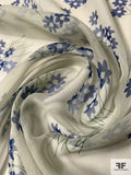 Wispy Floral Printed Silk Chiffon - Navy / Pale Powder Green