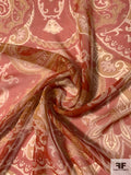 Regal Paisley Printed Silk Chiffon - Burnt Red / Burnt Orange / Off-White