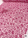 Floral Silhouette Printed Silk Chiffon - Magenta / Pale Powder Pink
