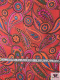 Vibrant Paisley Printed Silk Chiffon - Red / Hot Orange / Blue / Magenta