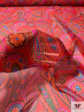 Vibrant Paisley Printed Silk Chiffon - Red / Hot Orange / Blue / Magenta